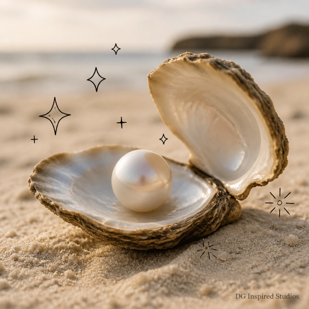 A close-up of an oyster with a pearl, symbolizing how God turns trials into treasure.