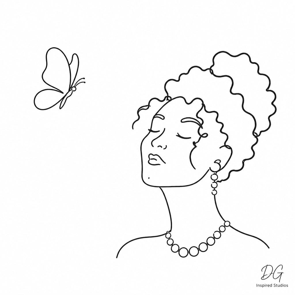 A serene minimalist illustration of a woman finding peace in the journey.