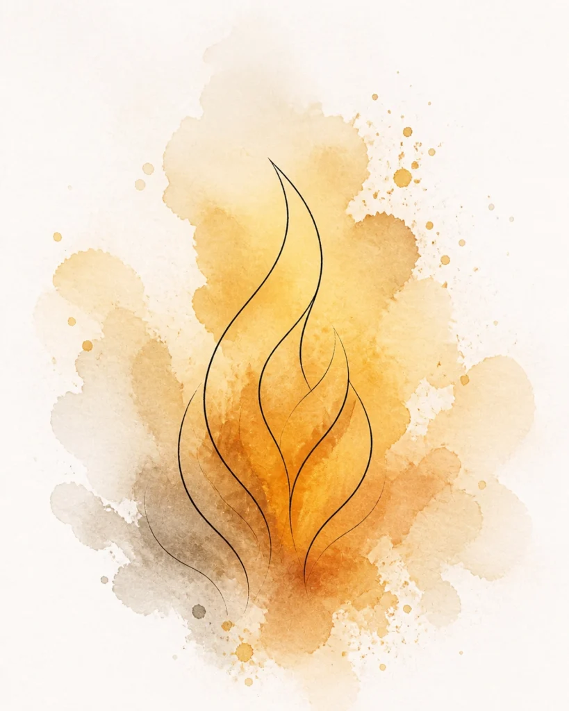 Minimalist watercolor flame illustration representing the Holy Spirit's anointing and the refining process of finding your Kingdom purpose as a Christian woman creative.