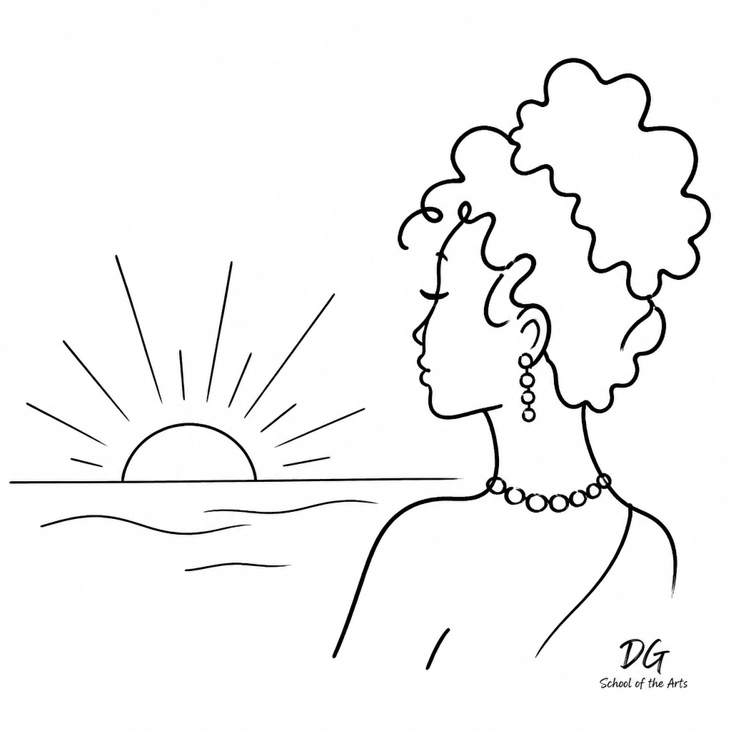 Minimalist line art of a woman looking toward a rising horizon, symbolizing vision and the first steps of obedience.