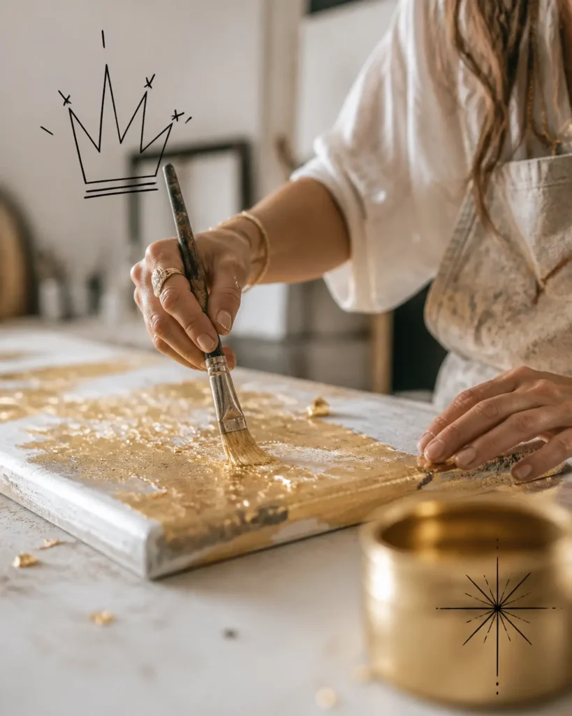 A visual artist applying gold leaf to a canvas symbolizing unique talent