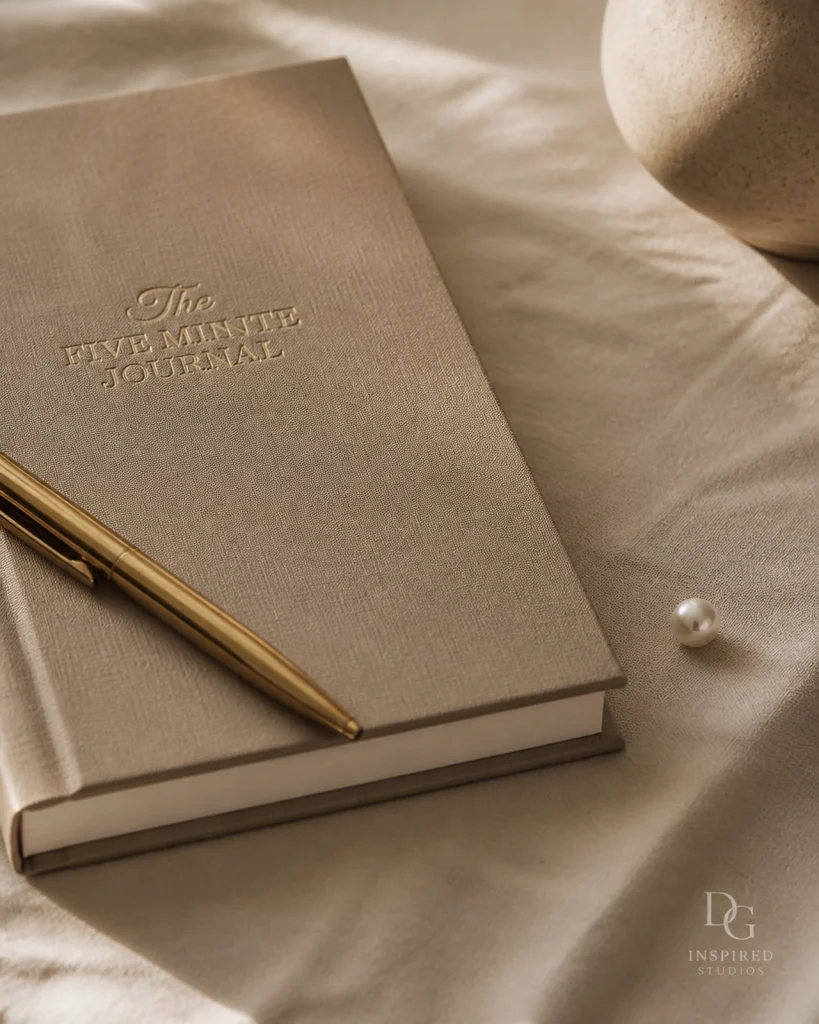 A close-up of a journal and a single pearl, symbolizing finding beauty in the midst of trials.